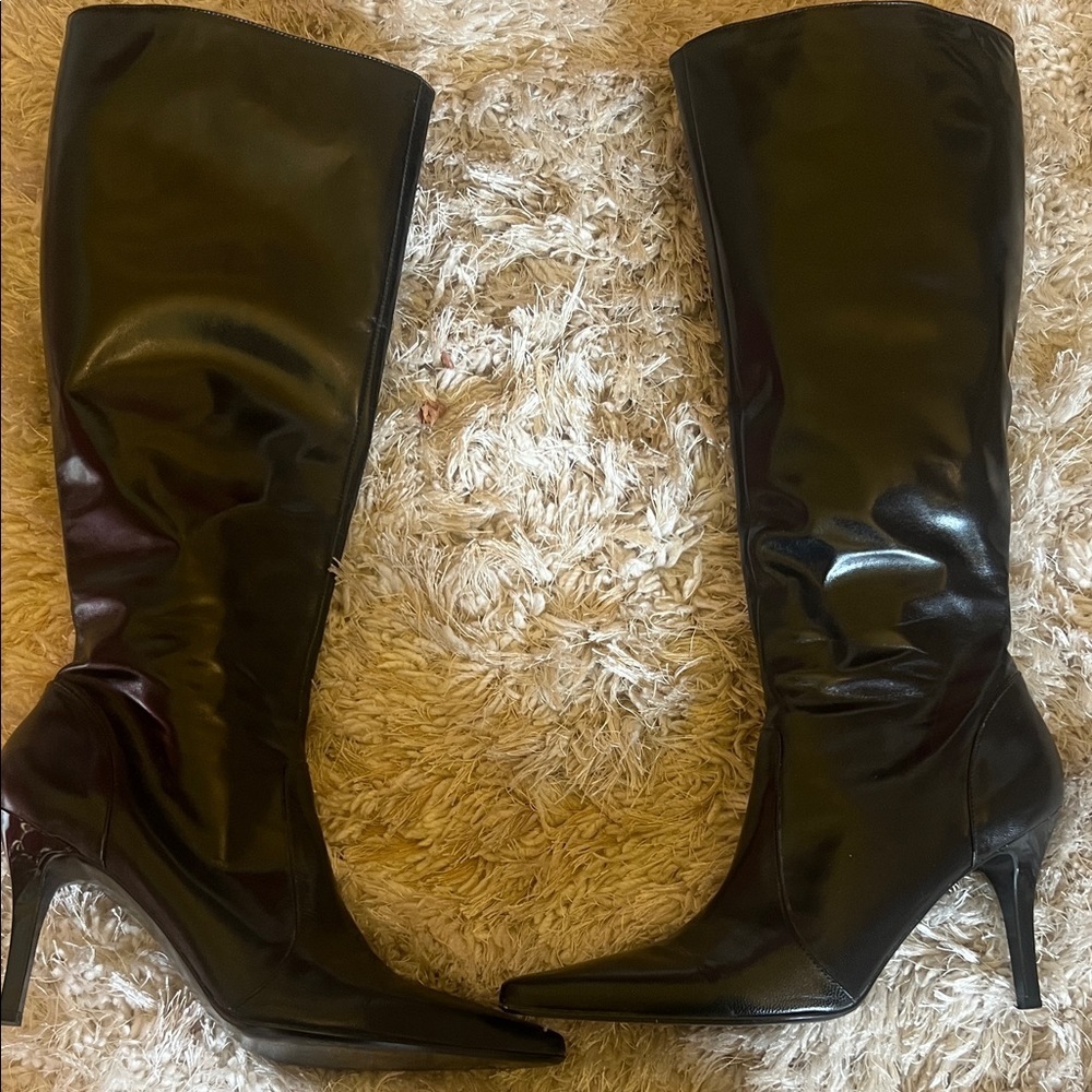 Gianni Bini Sleek Black leather heeled dress to the Knee Boots - Picture 3 of 7